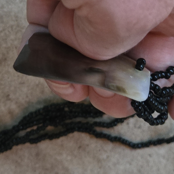 Abalone & Black Seed Bead Choker Necklace Square Pendant Statement - Picture 8 of 8